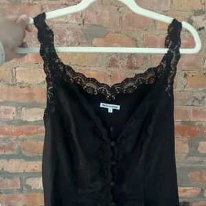 Reformation Josefina Linen Top in Black, Size 12